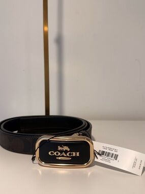 Coach black and brown signature and Gold Logo Buckle Belt